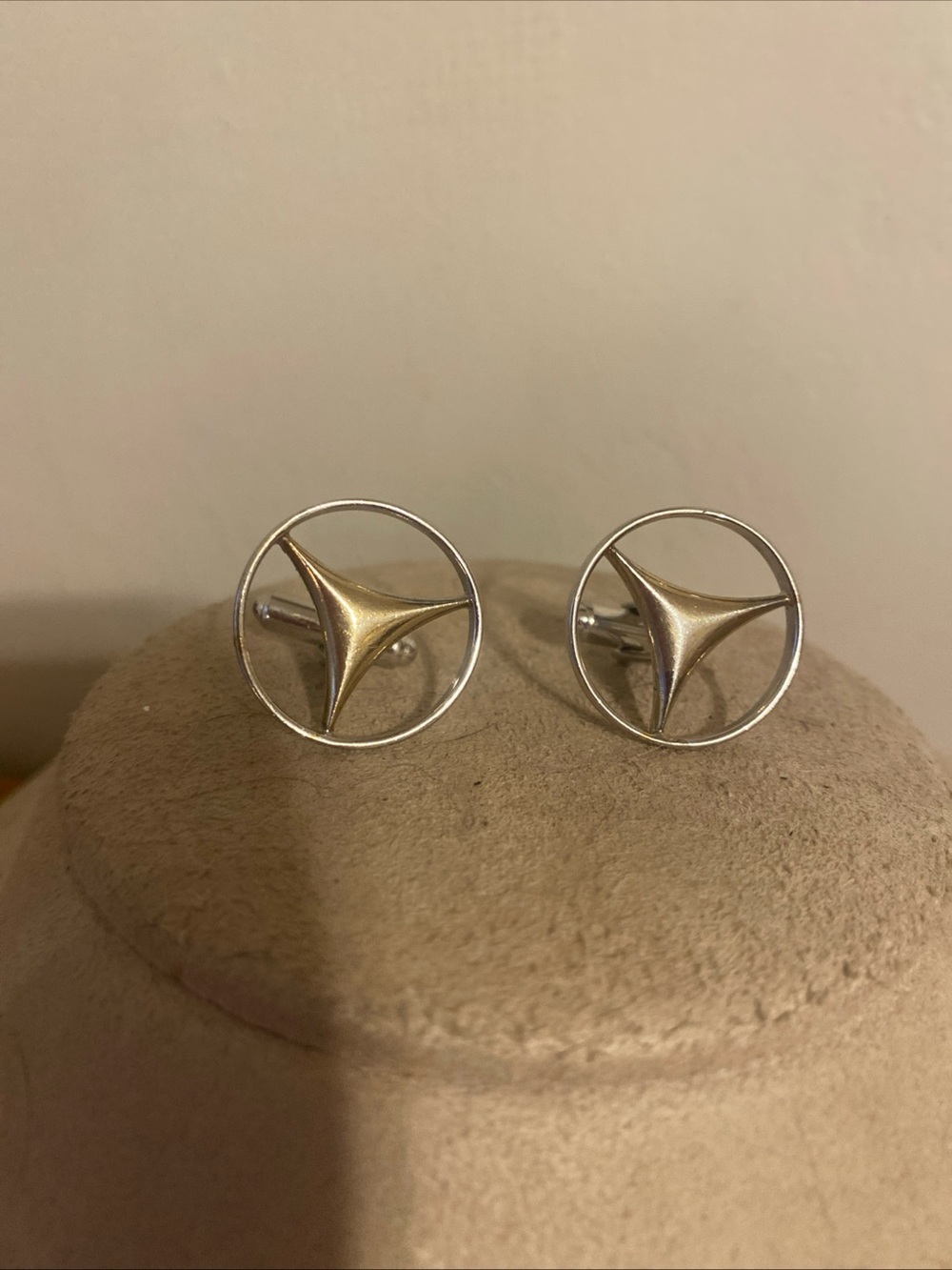 Vintage 50’s Silver and Gold Two-Tone Round Atomic Starburst Cuff Links